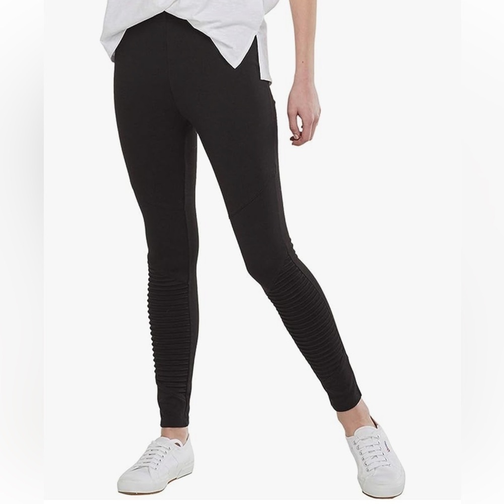 NWT Moto Leggings XS Mud Pie Black Full-Length Athleisure Stretch Raised Stripes